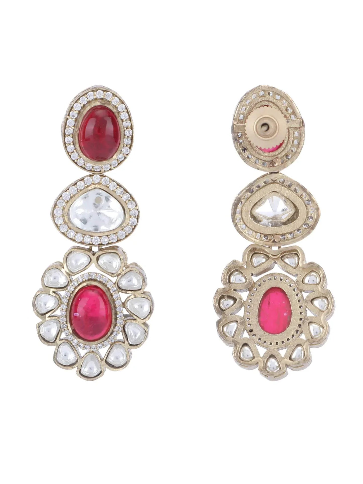 22KT Gold Plated Kundan Classic Red Necklace Set - Auraa Trends