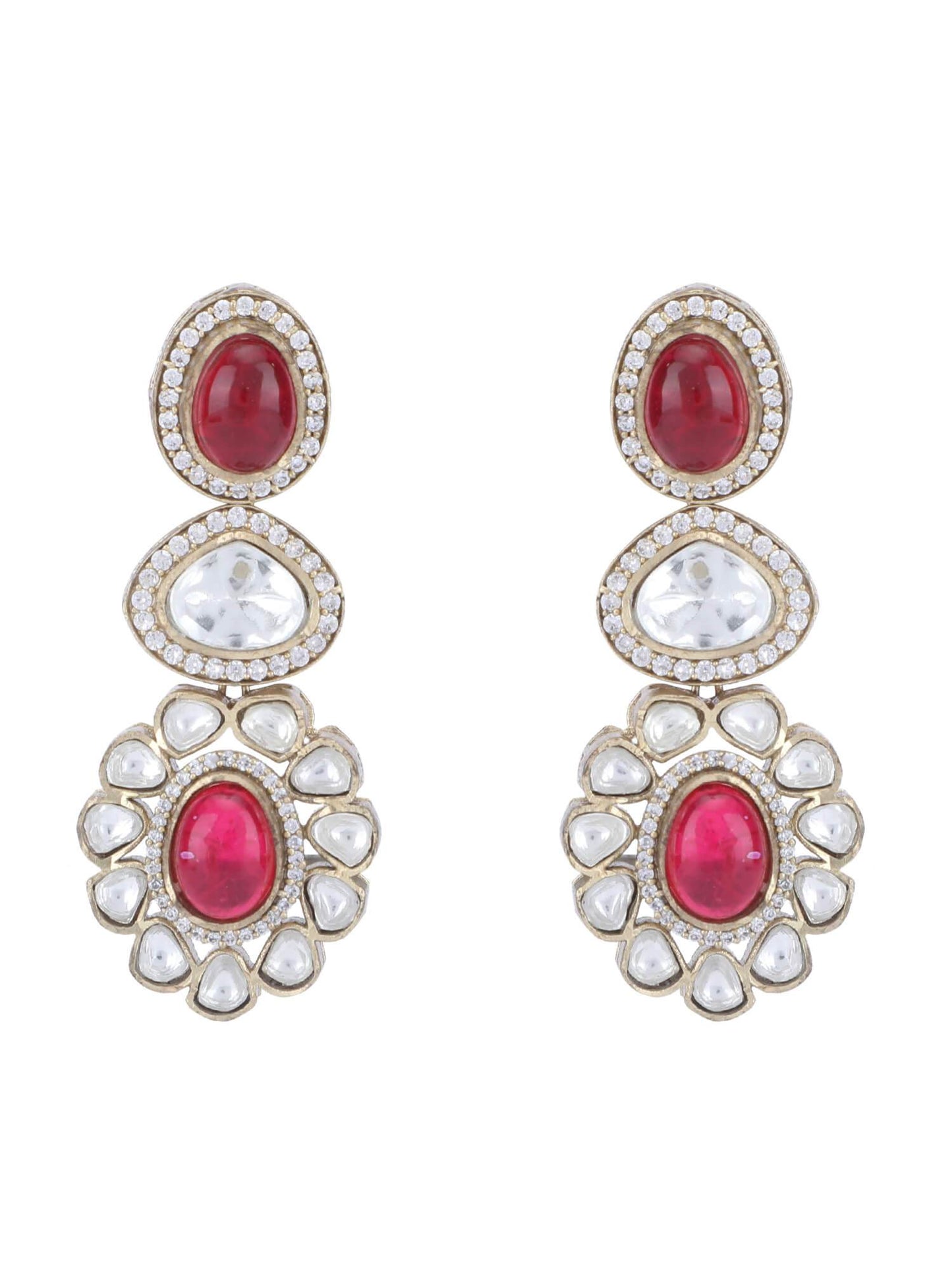 22KT Gold Plated Kundan Classic Red Necklace Set - Auraa Trends