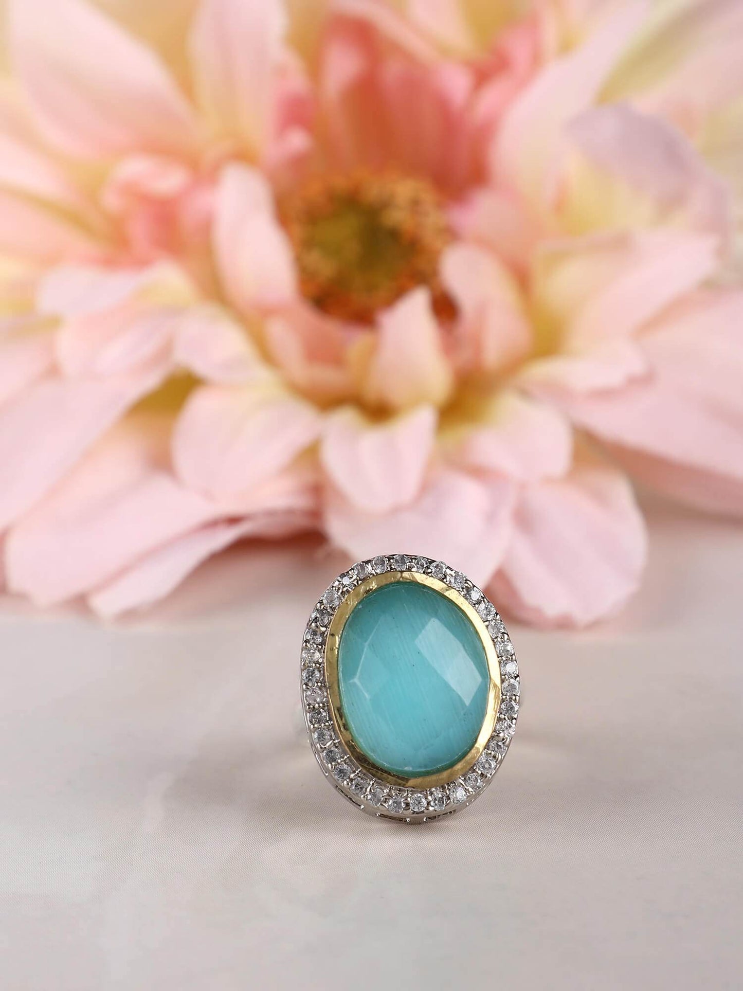22KT Gold Plated Kundan Elegant Blue Ring - Auraa Trends
