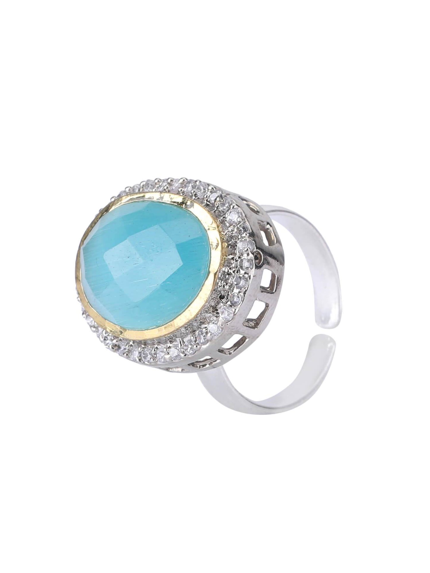 22KT Gold Plated Kundan Elegant Blue Ring - Auraa Trends