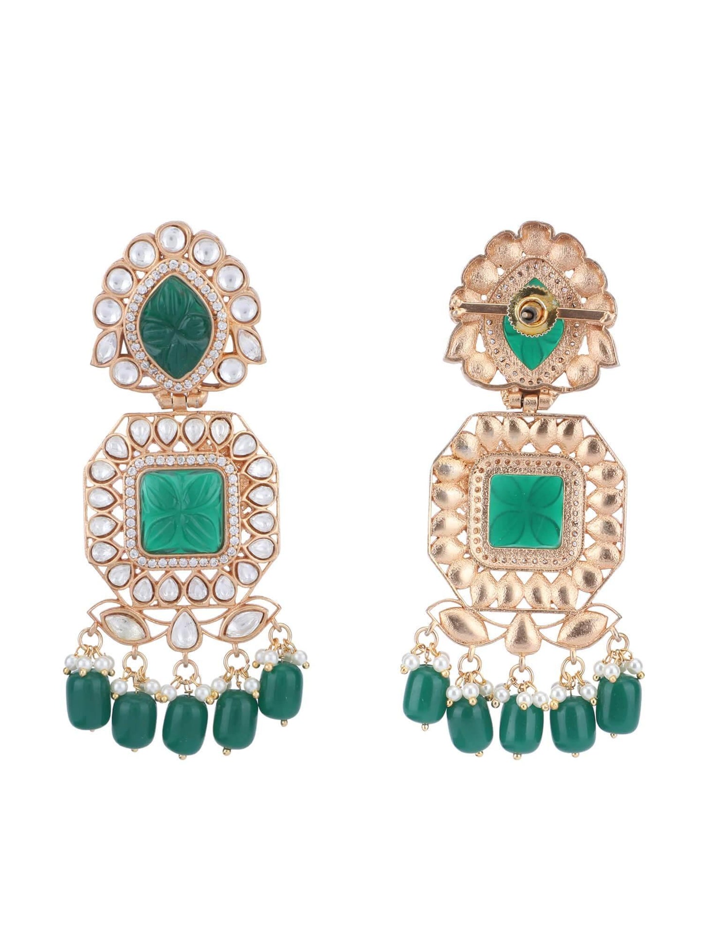 22KT Gold Plated Kundan Elegant Green Necklace Set - Auraa Trends