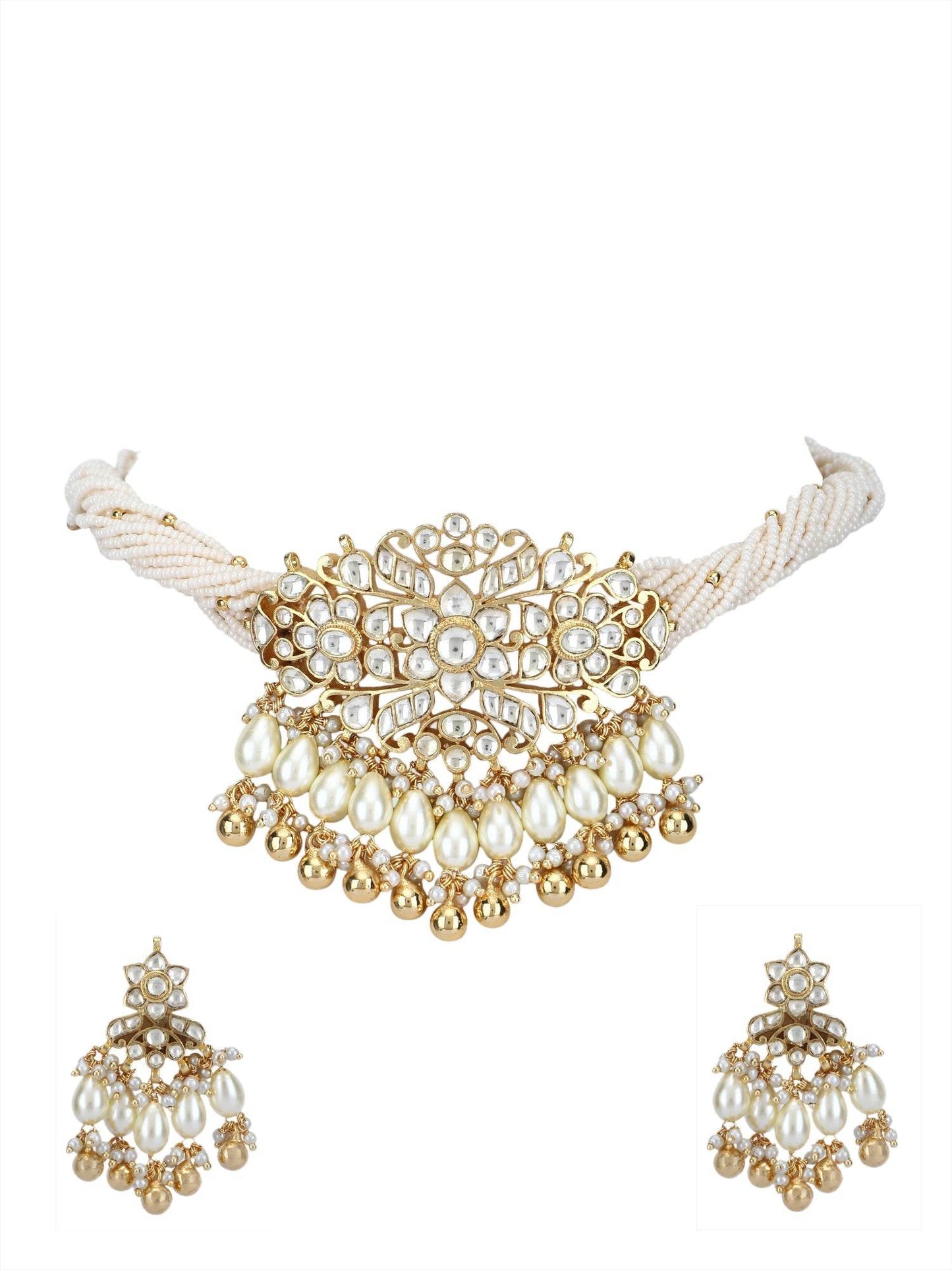 22KT Gold Plated Kundan Gold Choker Necklace Set for women and Girls - Auraa Trends