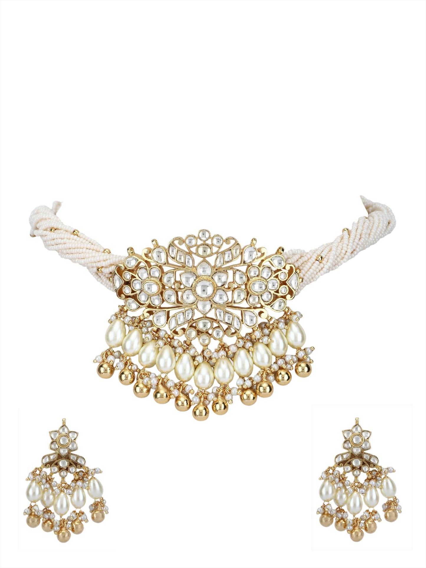22KT Gold Plated Kundan Gold Choker Necklace Set for women and Girls - Auraa Trends