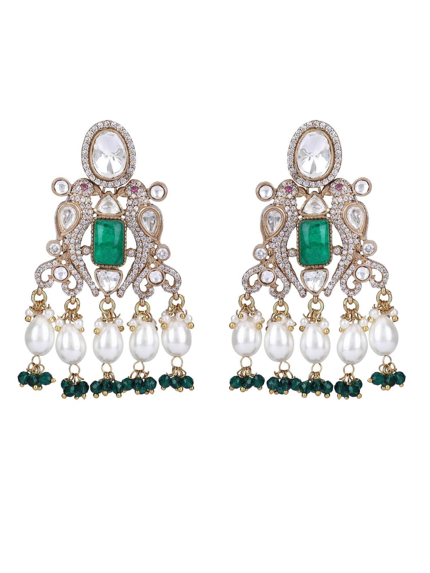 22KT Gold Plated Kundan Green Necklace Set - Auraa Trends