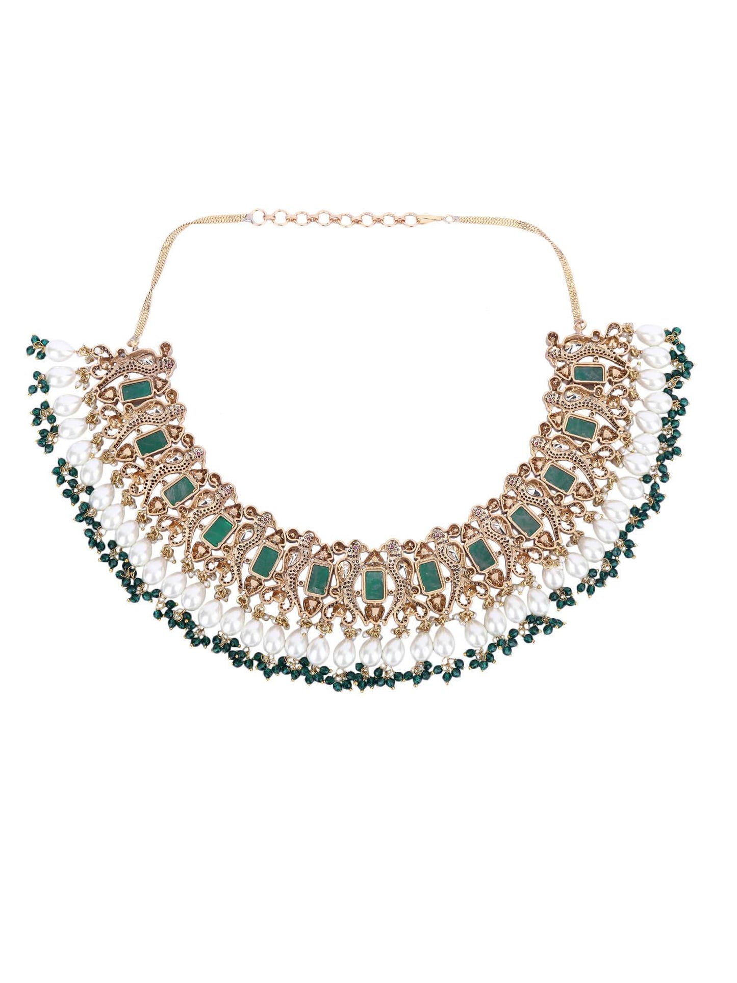 22KT Gold Plated Kundan Green Necklace Set - Auraa Trends