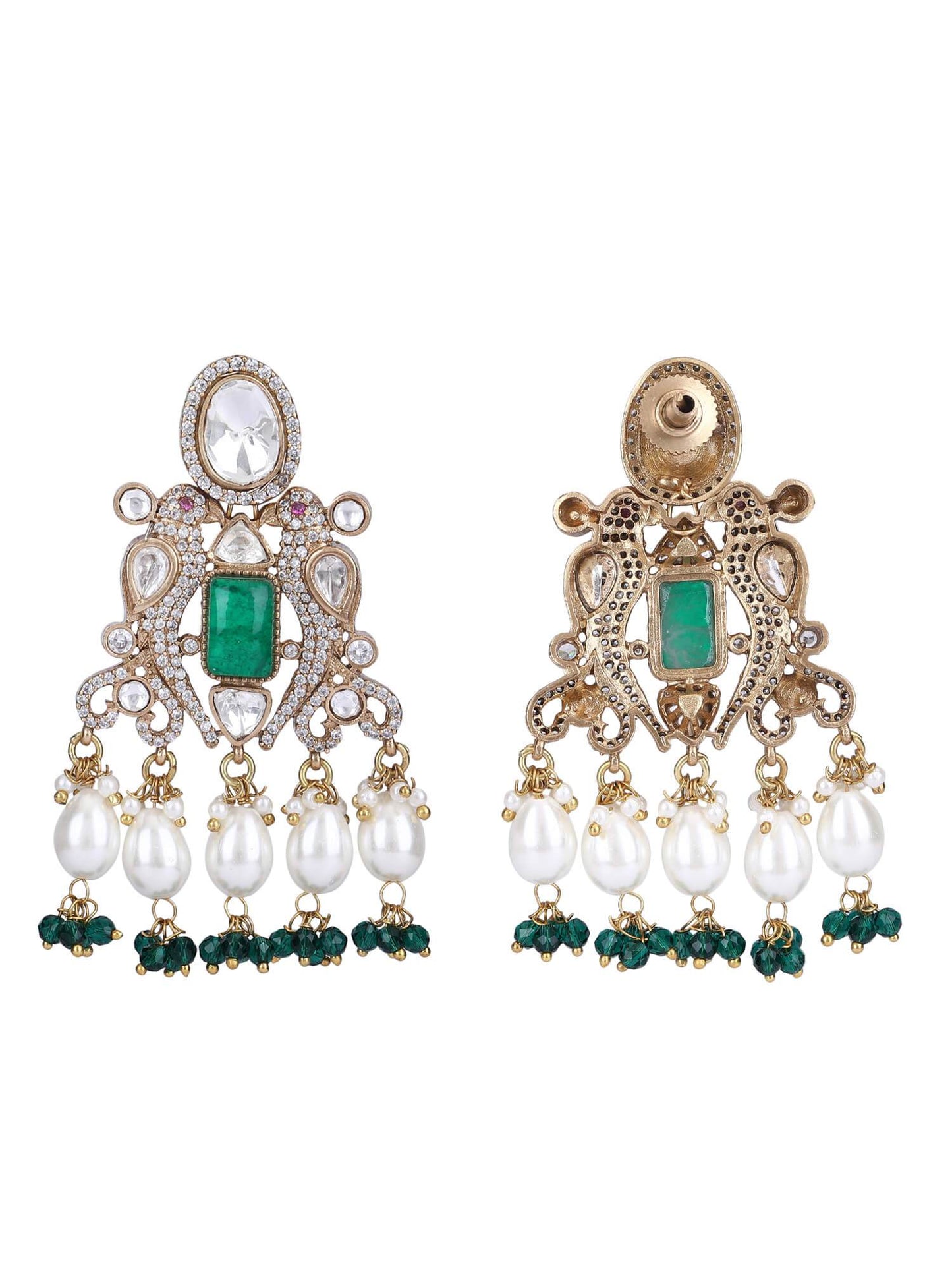 22KT Gold Plated Kundan Green Necklace Set - Auraa Trends