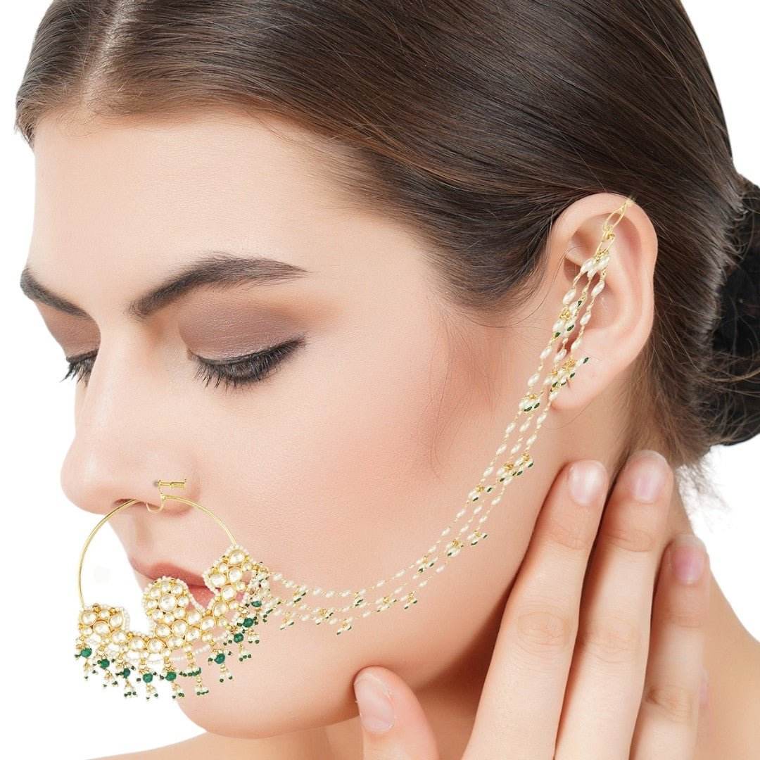 22KT Gold Plated Kundan Nath - Auraa Trends