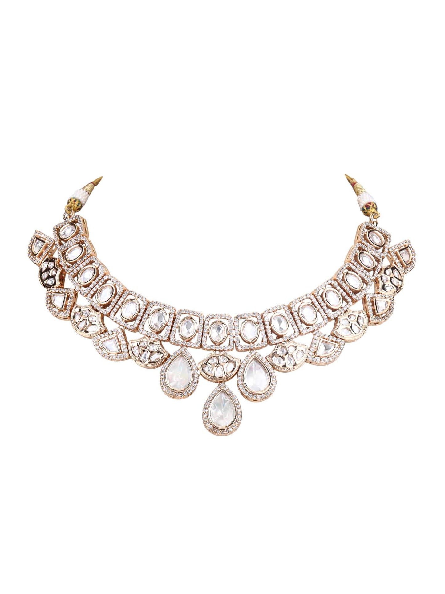 22KT Gold Plated Kundan Necklace Set - Auraa Trends