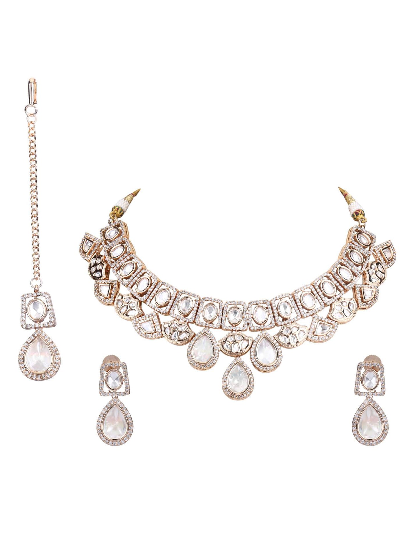22KT Gold Plated Kundan Necklace Set - Auraa Trends