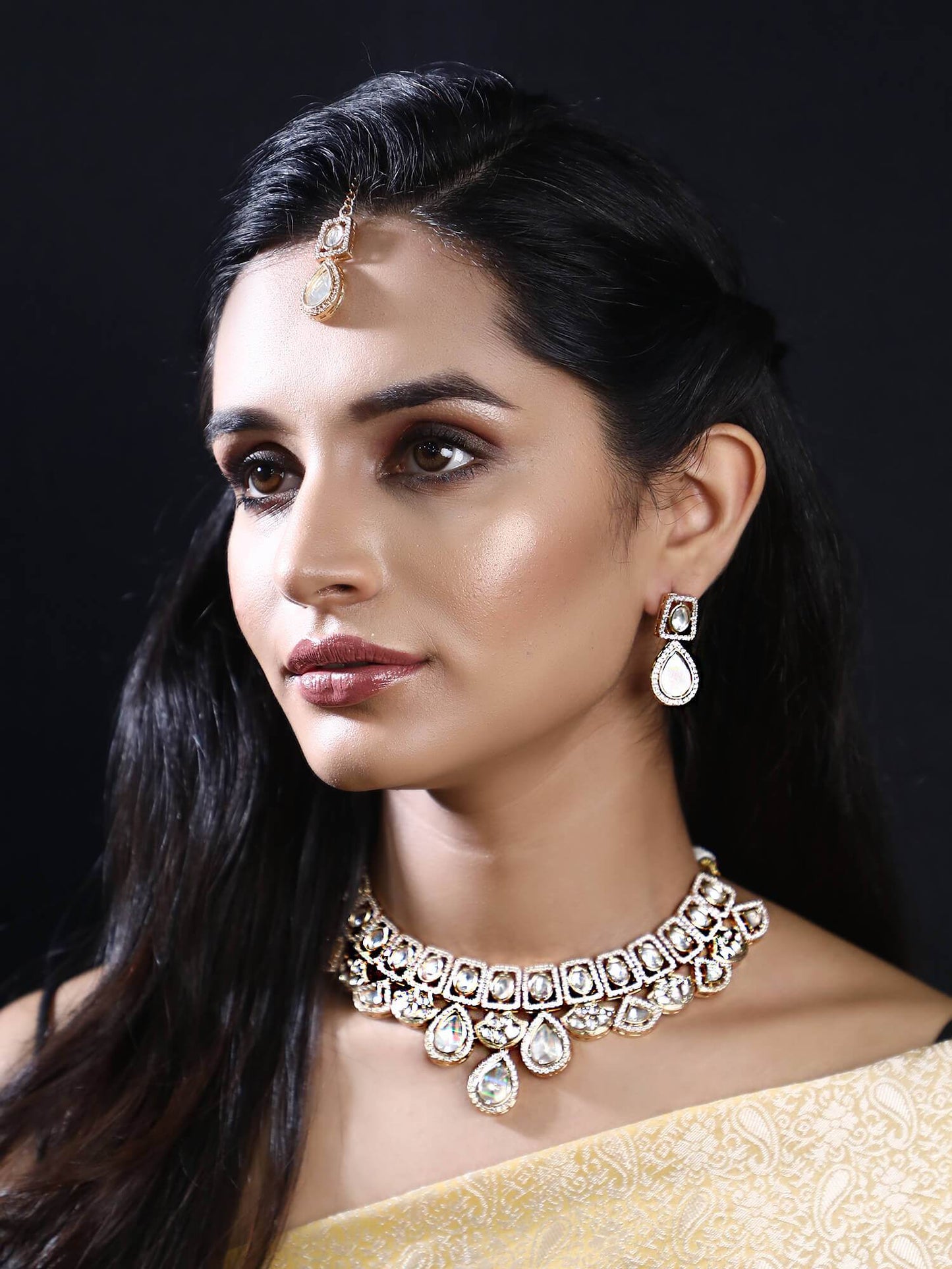 22KT Gold Plated Kundan Necklace Set - Auraa Trends
