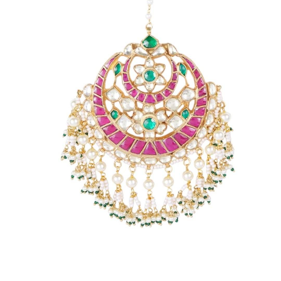 22KT Gold Plated Kundan Polki & Pearl Maangtikka - Auraa Trends