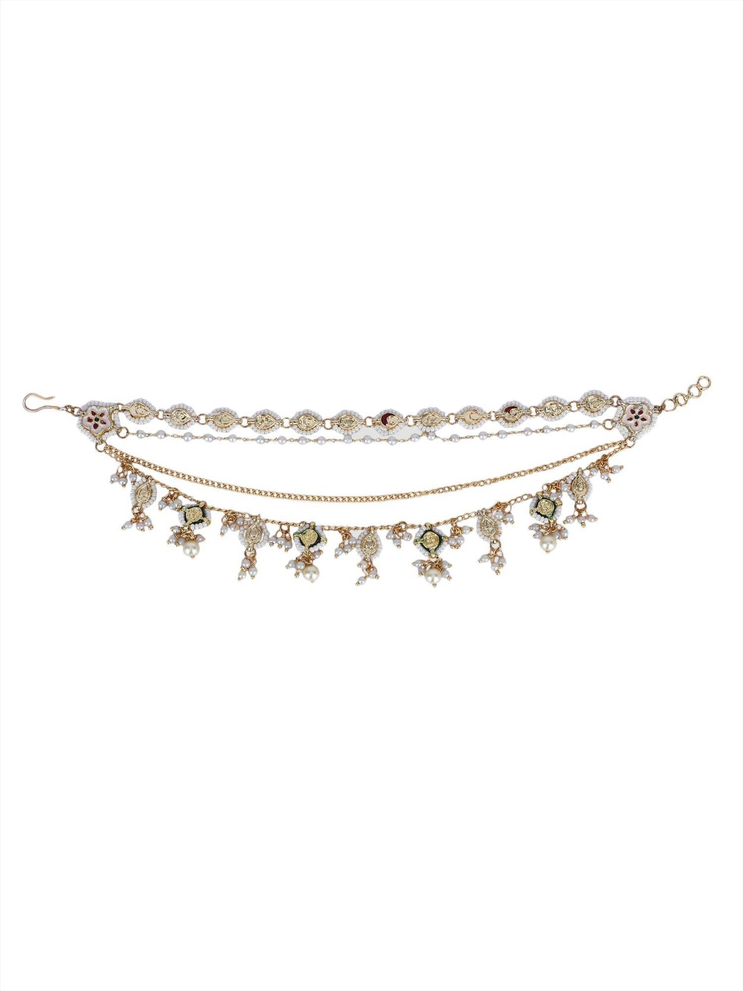 22KT Gold Plated Kundan Red and Green Kaanchain For women and Girls - Auraa Trends