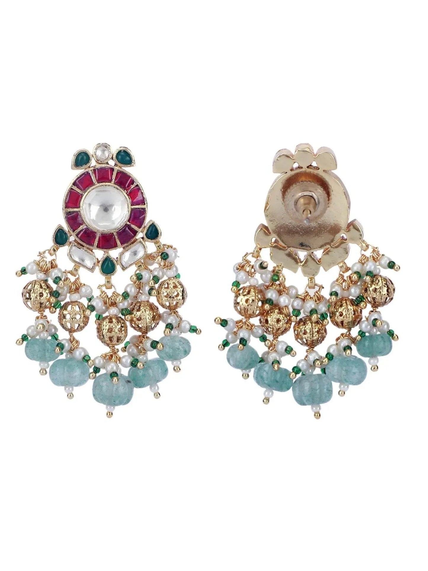 22KT Gold Plated Kundan Red and Green Necklace Set For women - Auraa Trends