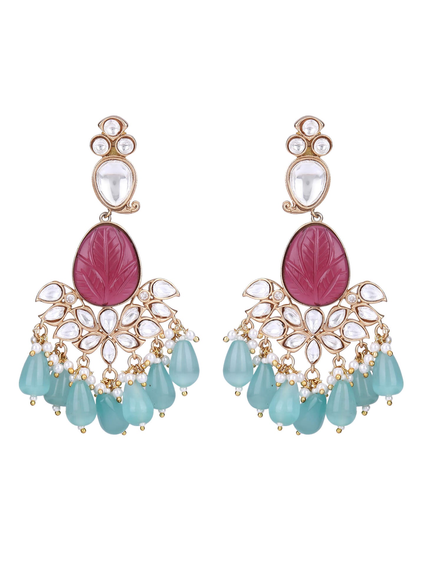 22KT Gold Plated Kundan Red Necklace Set - Auraa Trends - Necklace Set 22KT Gold Fashion Gold