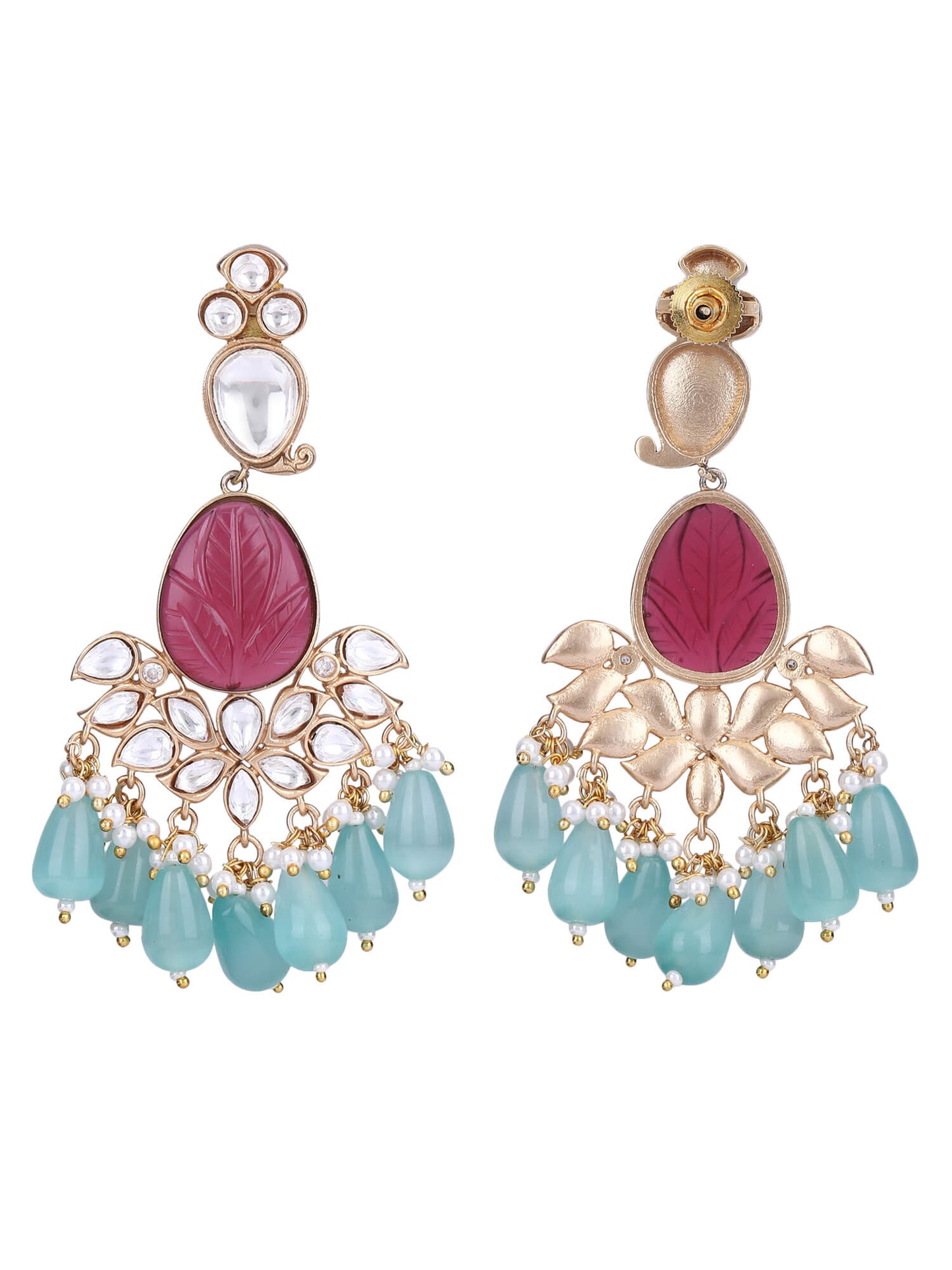 22KT Gold Plated Kundan Red Necklace Set - Auraa Trends - Necklace Set 22KT Gold Fashion Gold