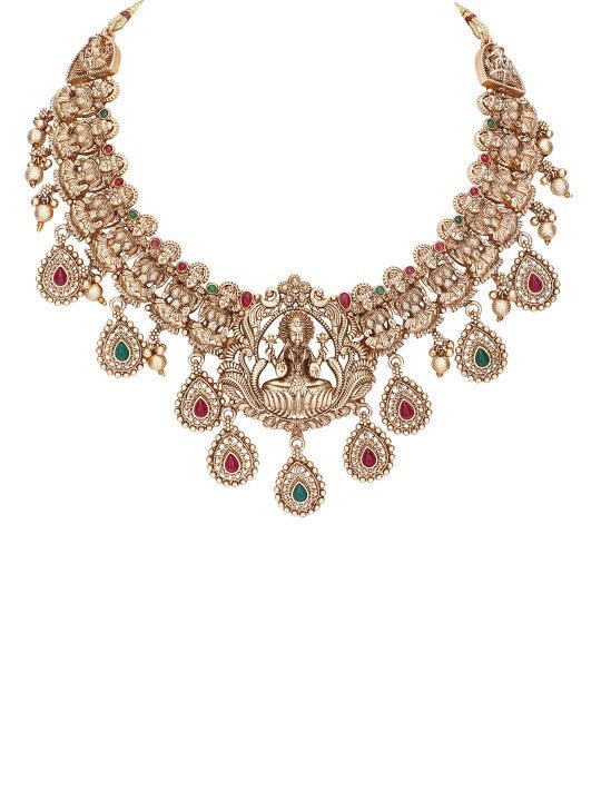 22KT - Gold - Plated Necklace Temple Jewelry Set with Earrings - Auraa Trends - Necklace Set - 22KT - Gold - Plated Necklace