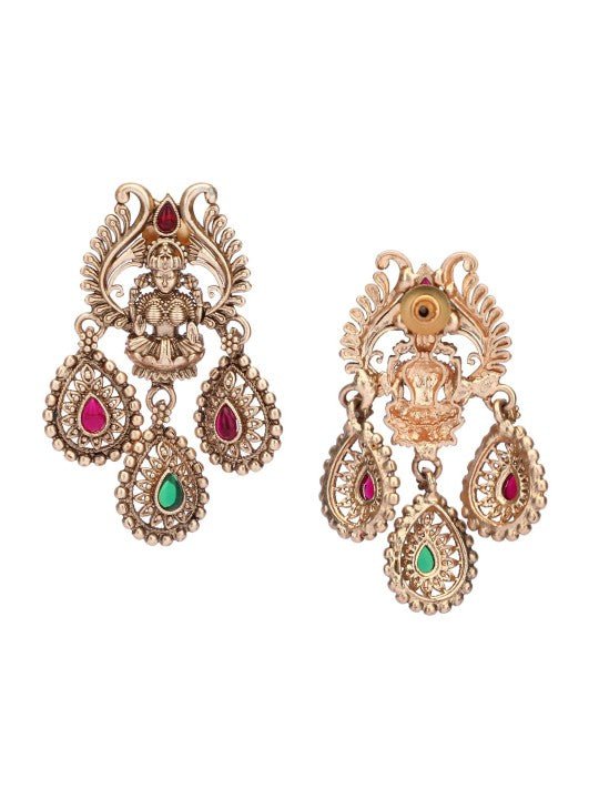 22KT - Gold - Plated Necklace Temple Jewelry Set with Earrings - Auraa Trends - Necklace Set - 22KT - Gold - Plated Necklace