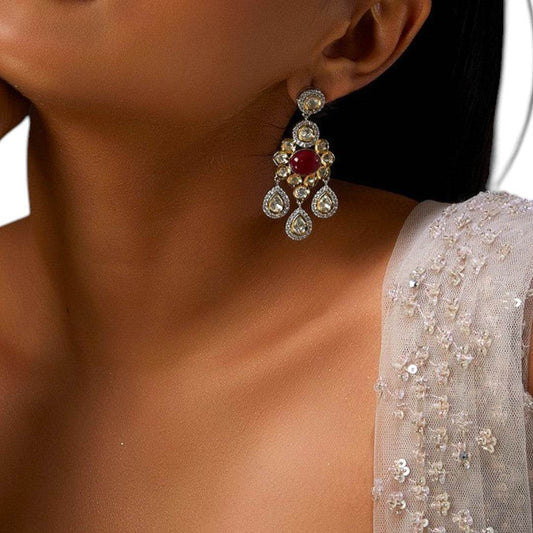 Enamel Peacock Kundan Statement Earrings - Auraa Trends