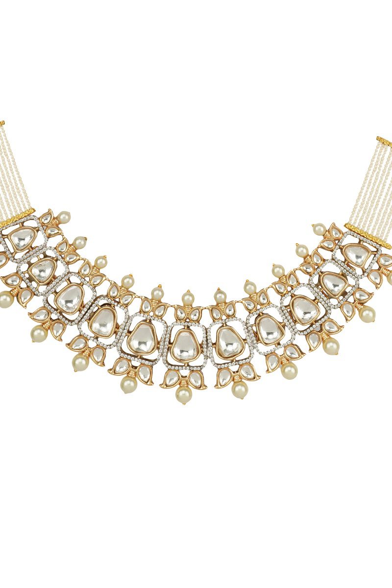 Brilliant Gold Plated Bead & Kundan Polki Necklace Set