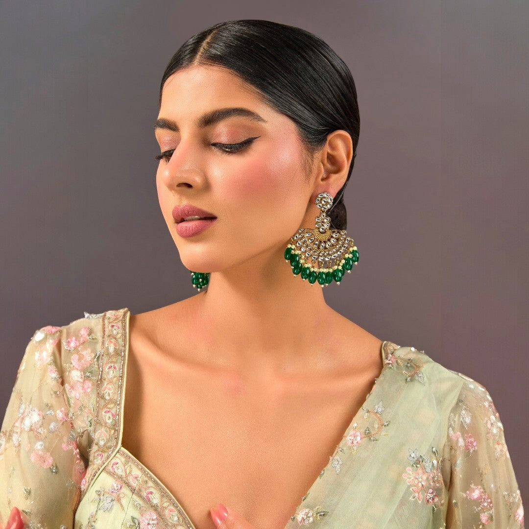 Earrings Emerald Green Kundan Jhumka.
