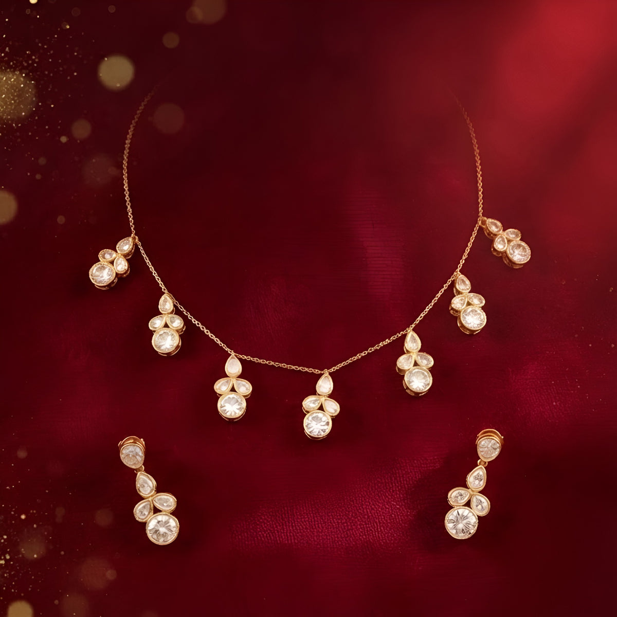 American Diamond floral necklace set with matching earrings