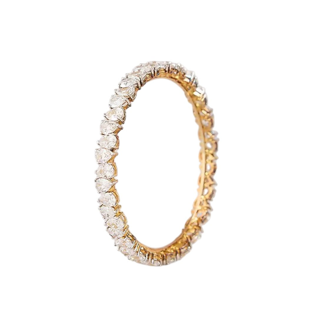 White leaf-shaped stone studded gold tone designer bangle set for women