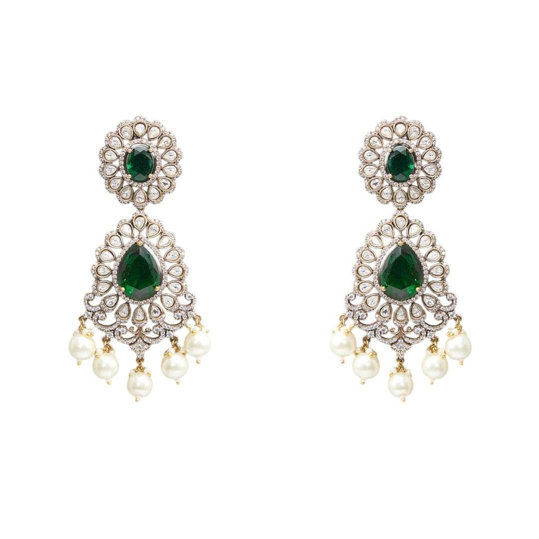 Emerald Royale Layered Necklace Set with Earrings - Auraa Trends