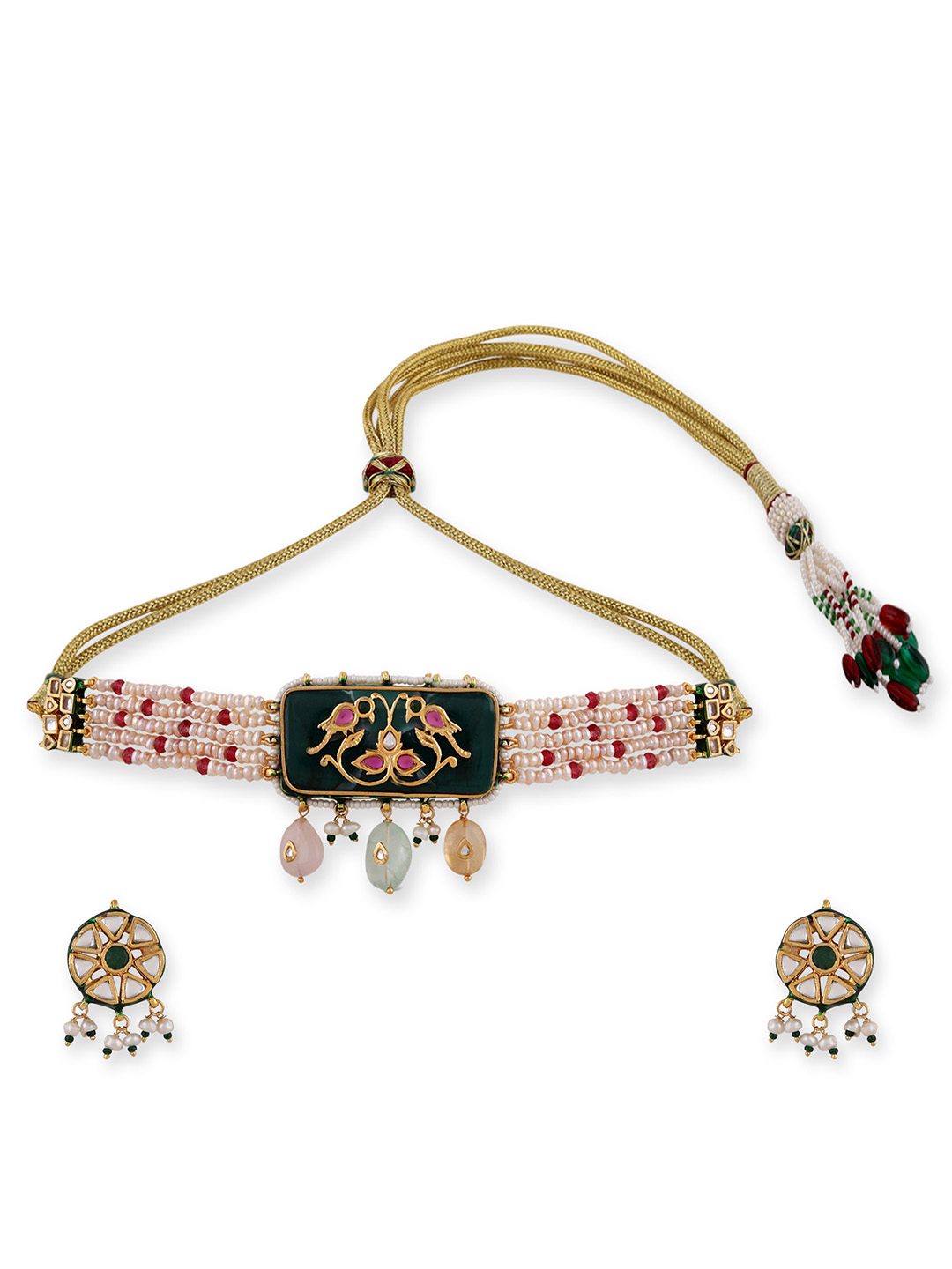 Magnificent Carved Natural Stone Choker Necklace Set