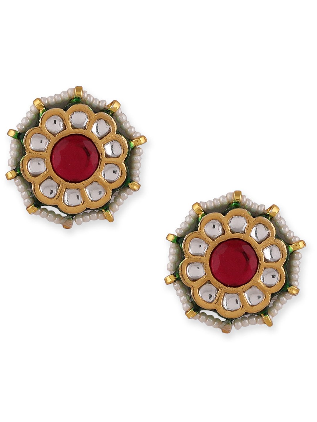 Grand Silver Green & Red Pearl Drops Kundan Choker Necklace set