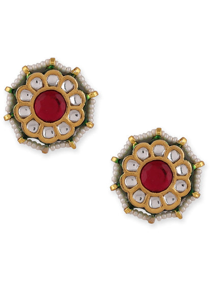 Grand Silver Green & Red Pearl Drops Kundan Necklace set