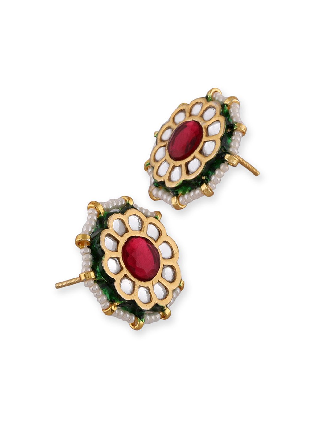 Grand Silver Green & Red Pearl Drops Kundan Choker Necklace set