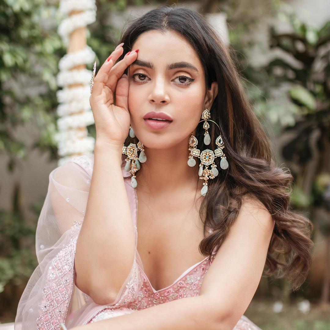 Gold Plated Kundan Chandelier Earrings - Royal Elegance