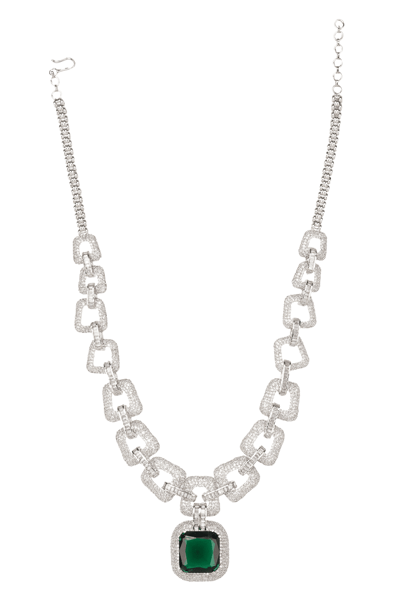 Splendid Rhodium Finish Diamonte Necklace Set