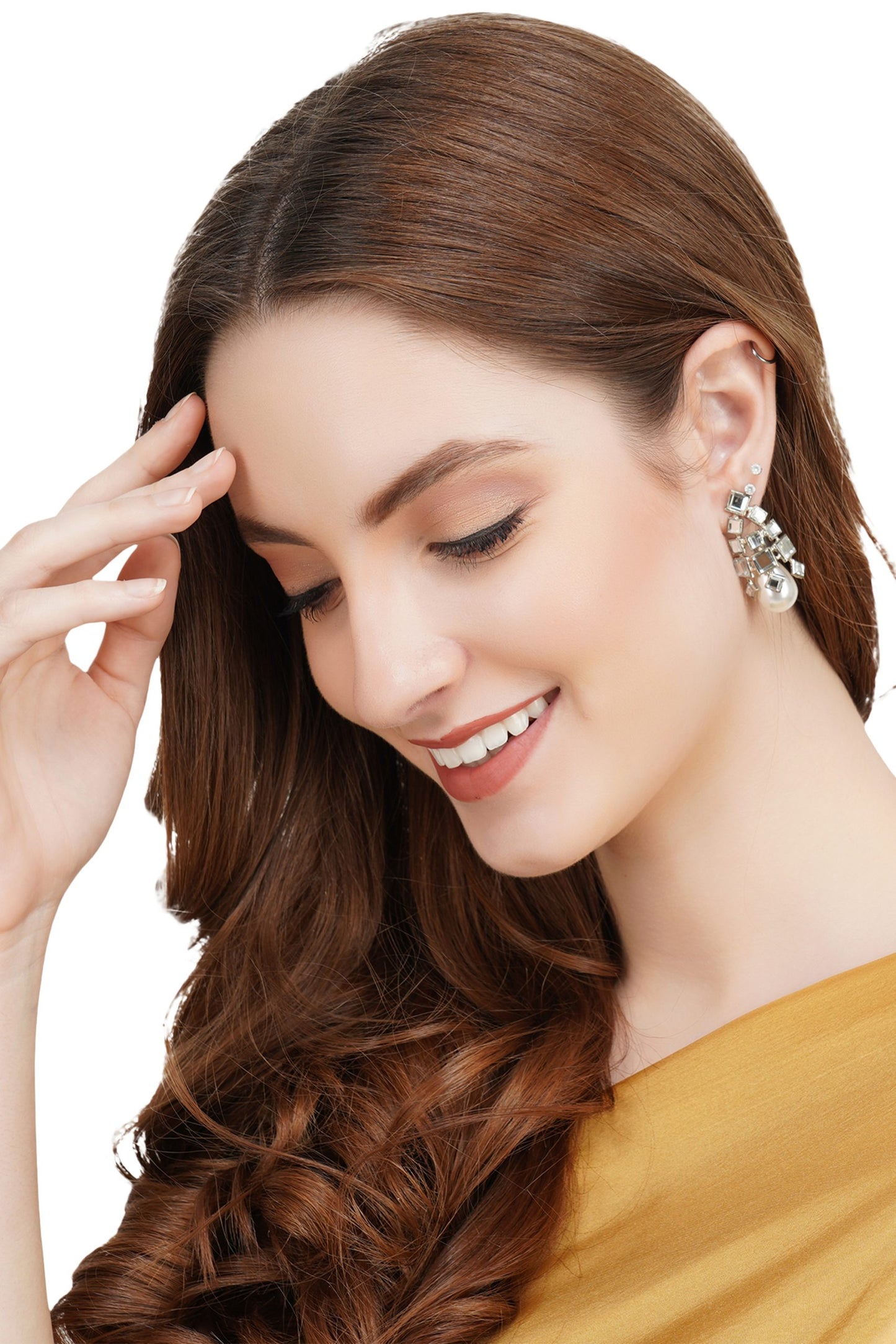 Aristocratic Gold Plated Kundan Pearl Drop Earrings