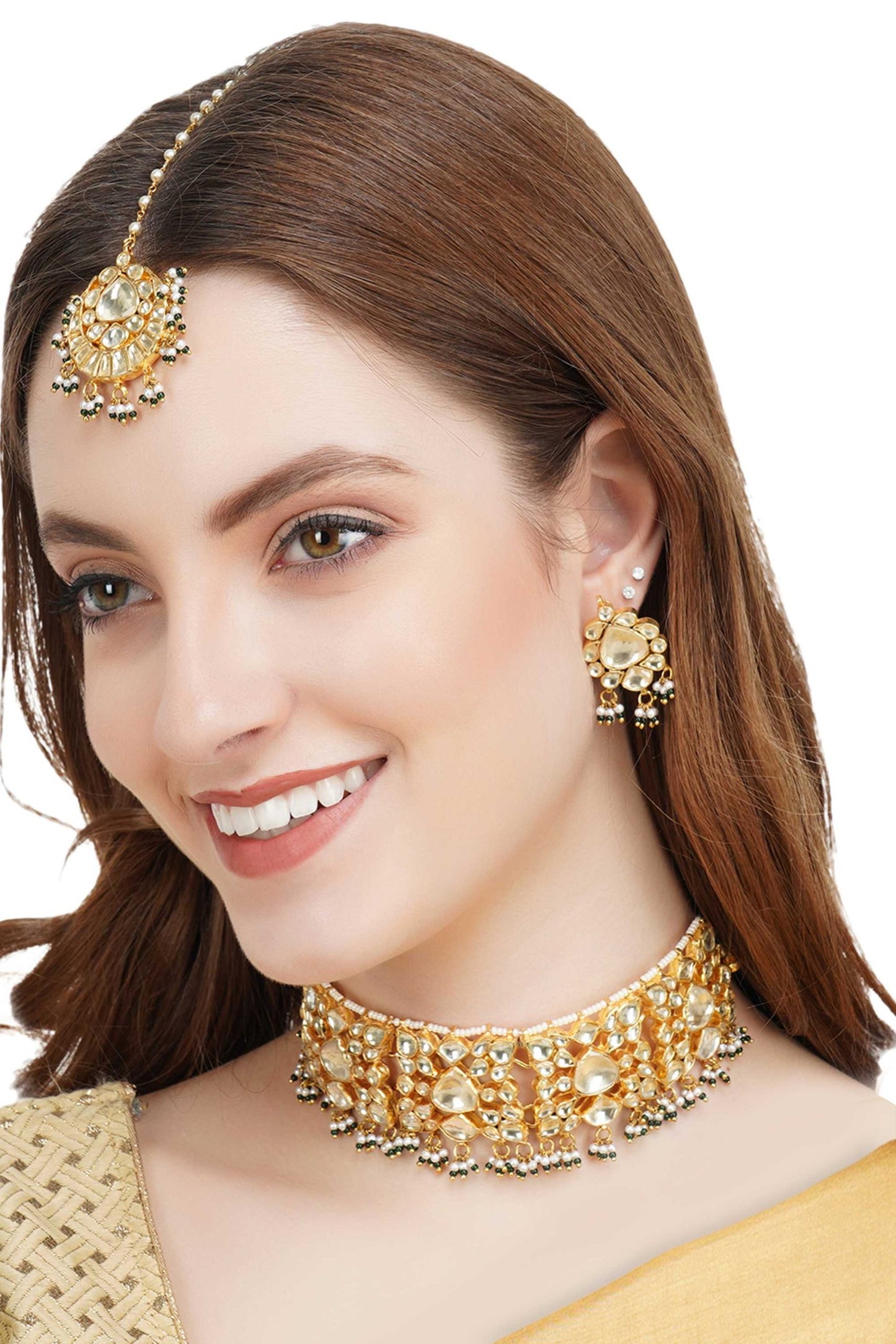 Shining Gold Plated Kundan Choker Necklace Set