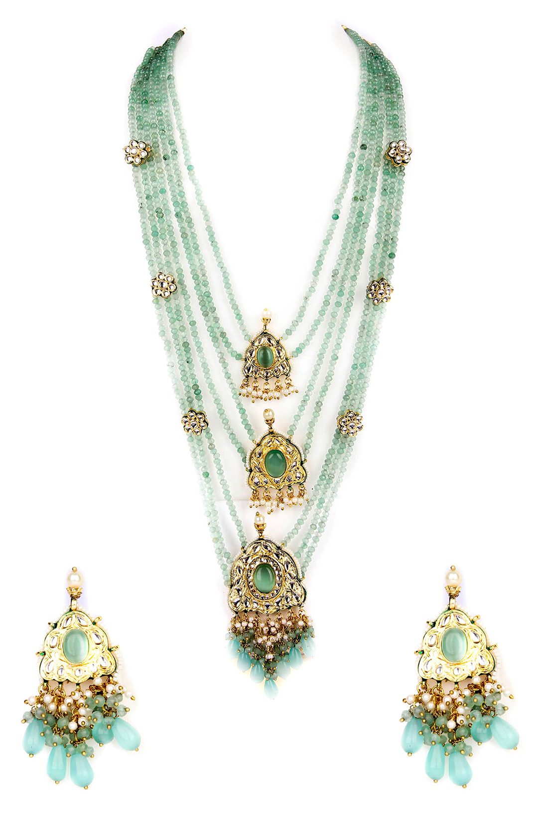 Illuminating Gold Plated Kundan Long Necklace Set