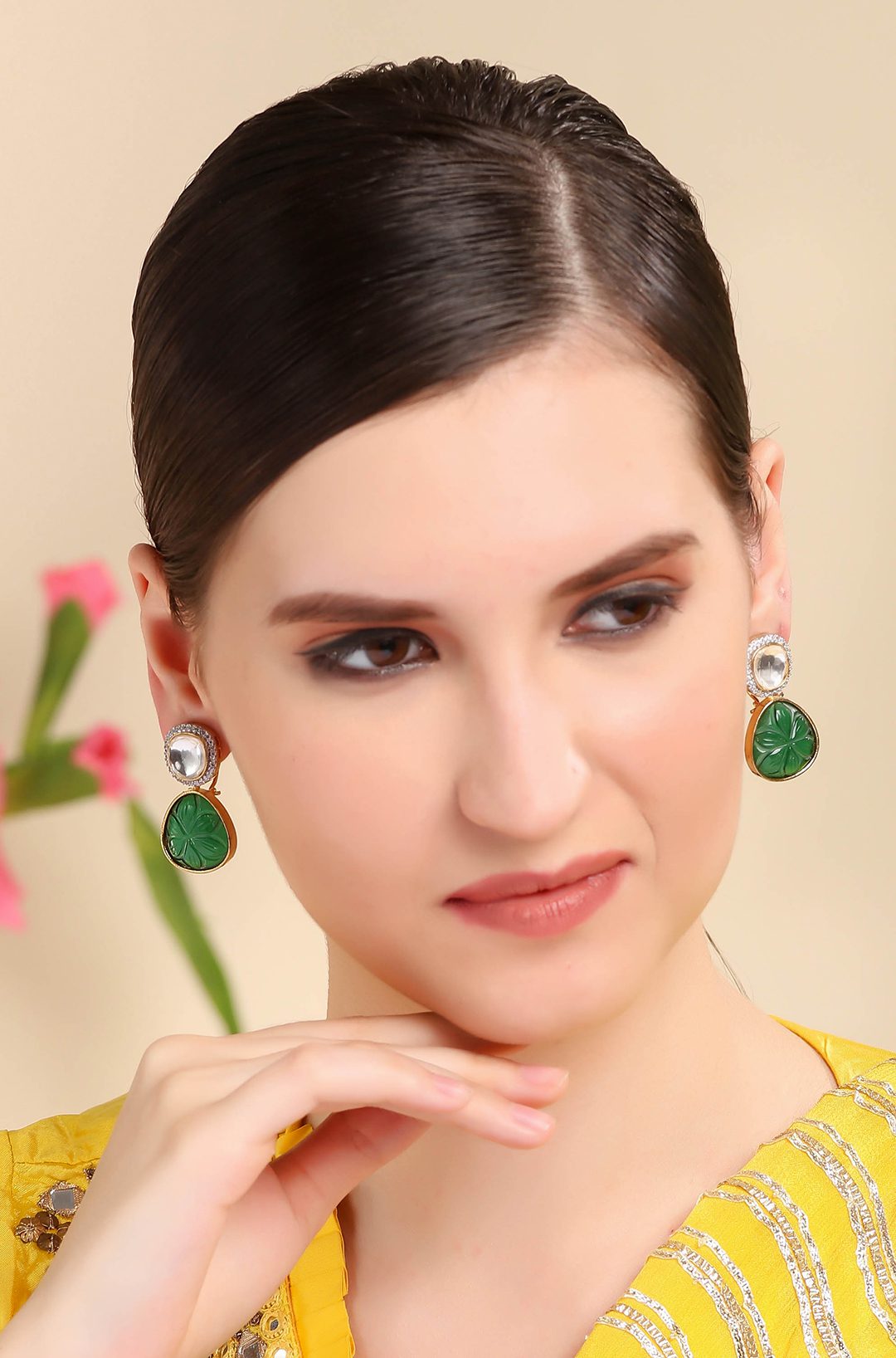 Gold Plated Kundan Drop Earrings Set For Women