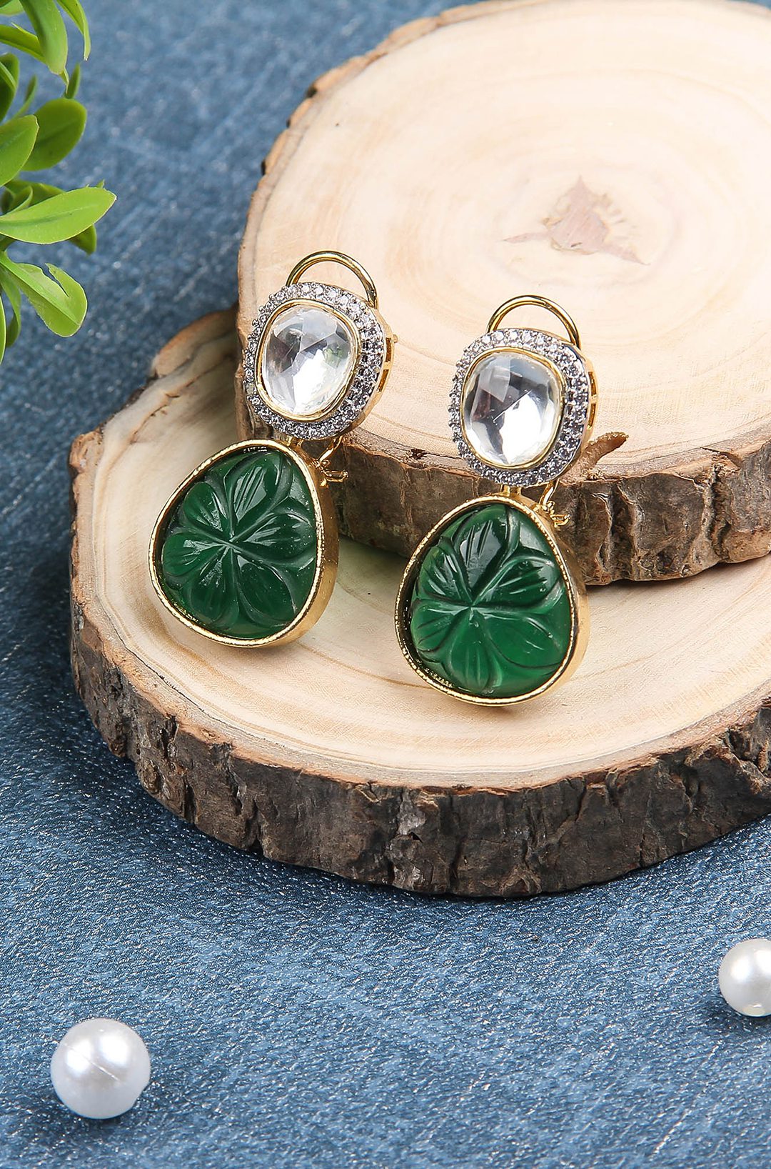 Buy Gold Plated Kundan Drop Earrings Set For Women