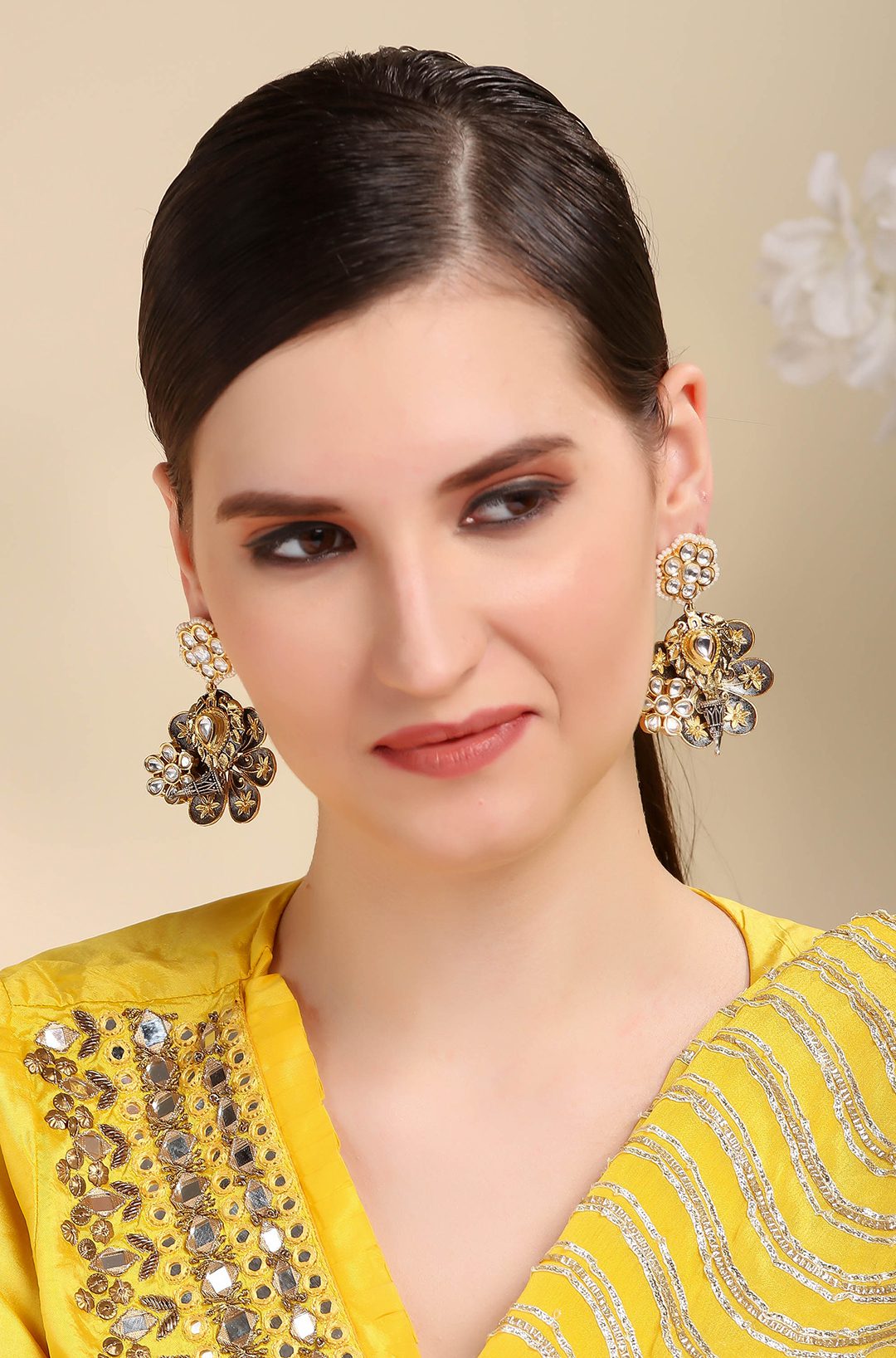Buy Antique Gold-Plated Moissanite Floral Drop Earrings