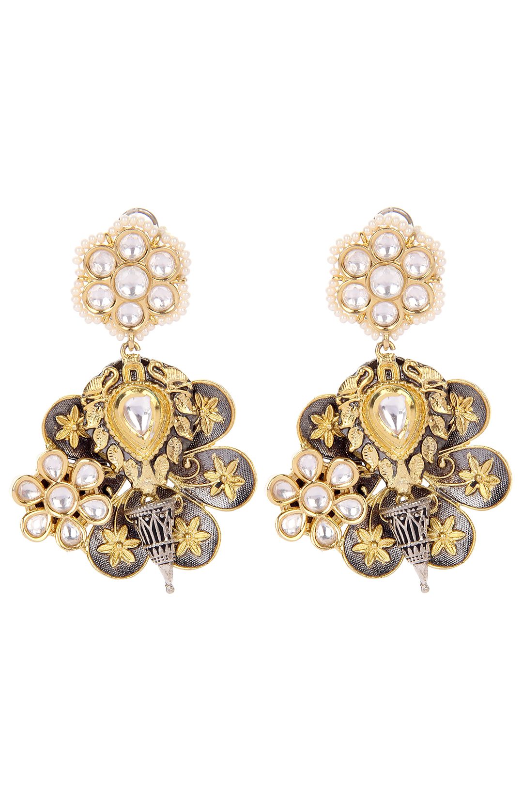 Shop now Antique Gold-Plated Moissanite Floral Drop Earrings
