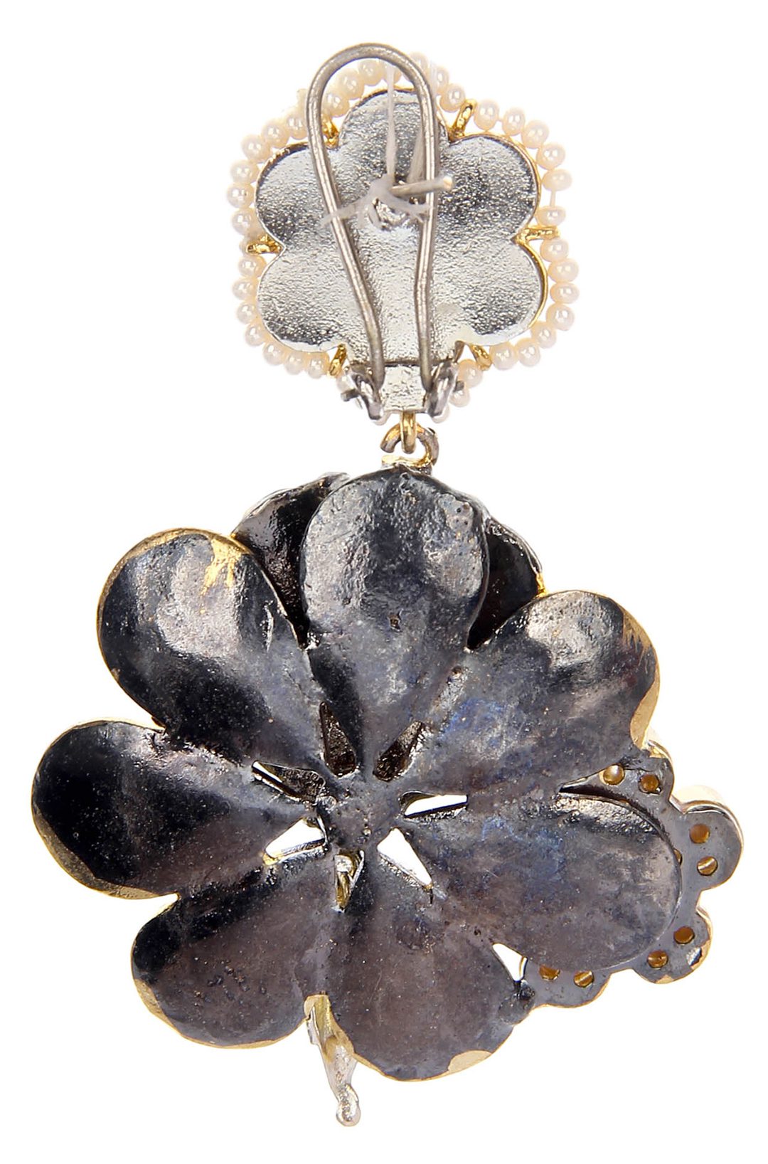 Buy Antique Gold-Plated Moissanite Floral Drop Earrings Online In India