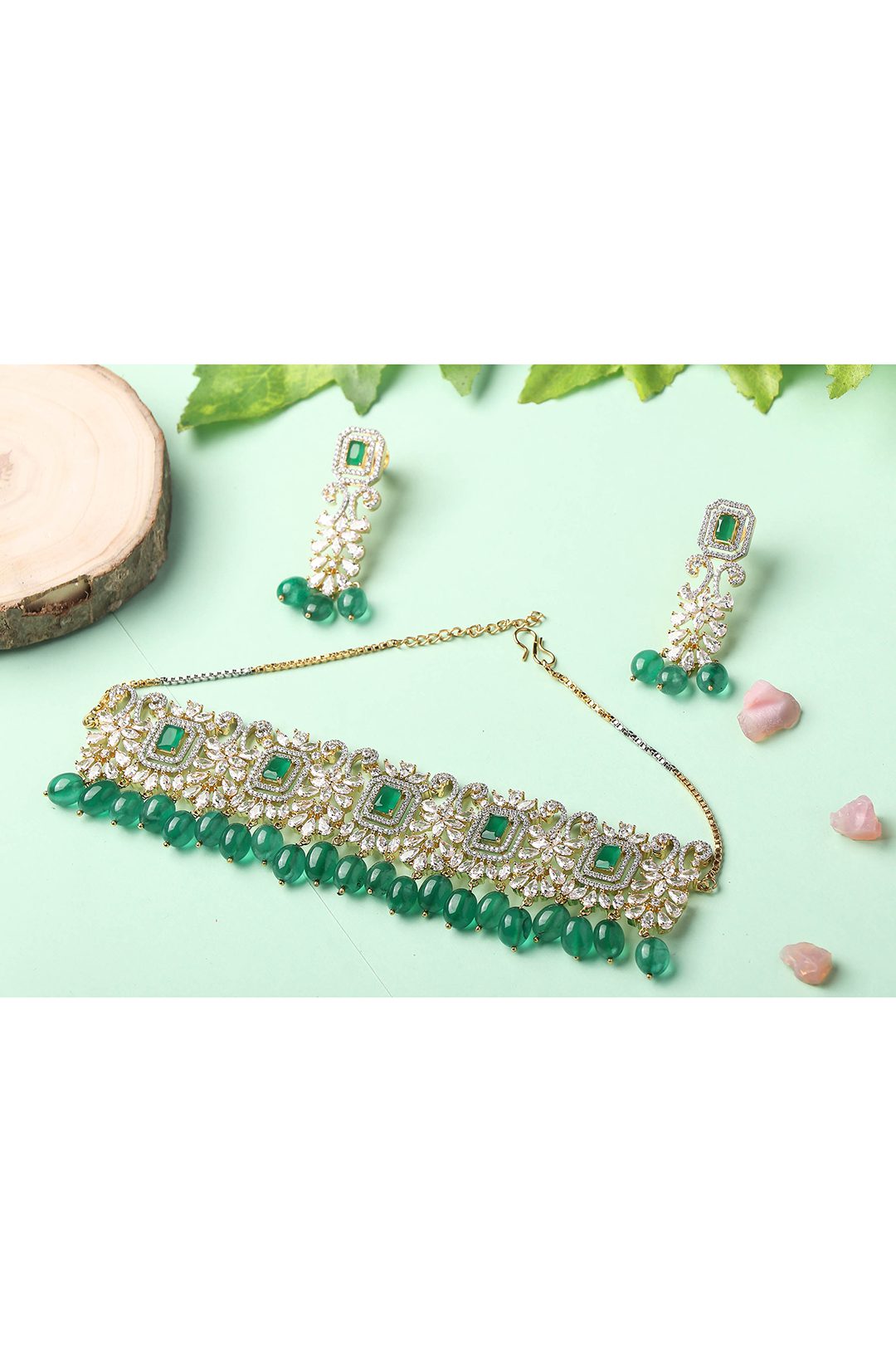 Glittering Rhodium Plated American Diamond Choker Set