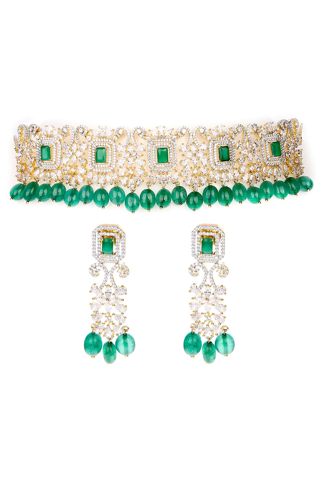 Glittering Rhodium Plated American Diamond Choker Set