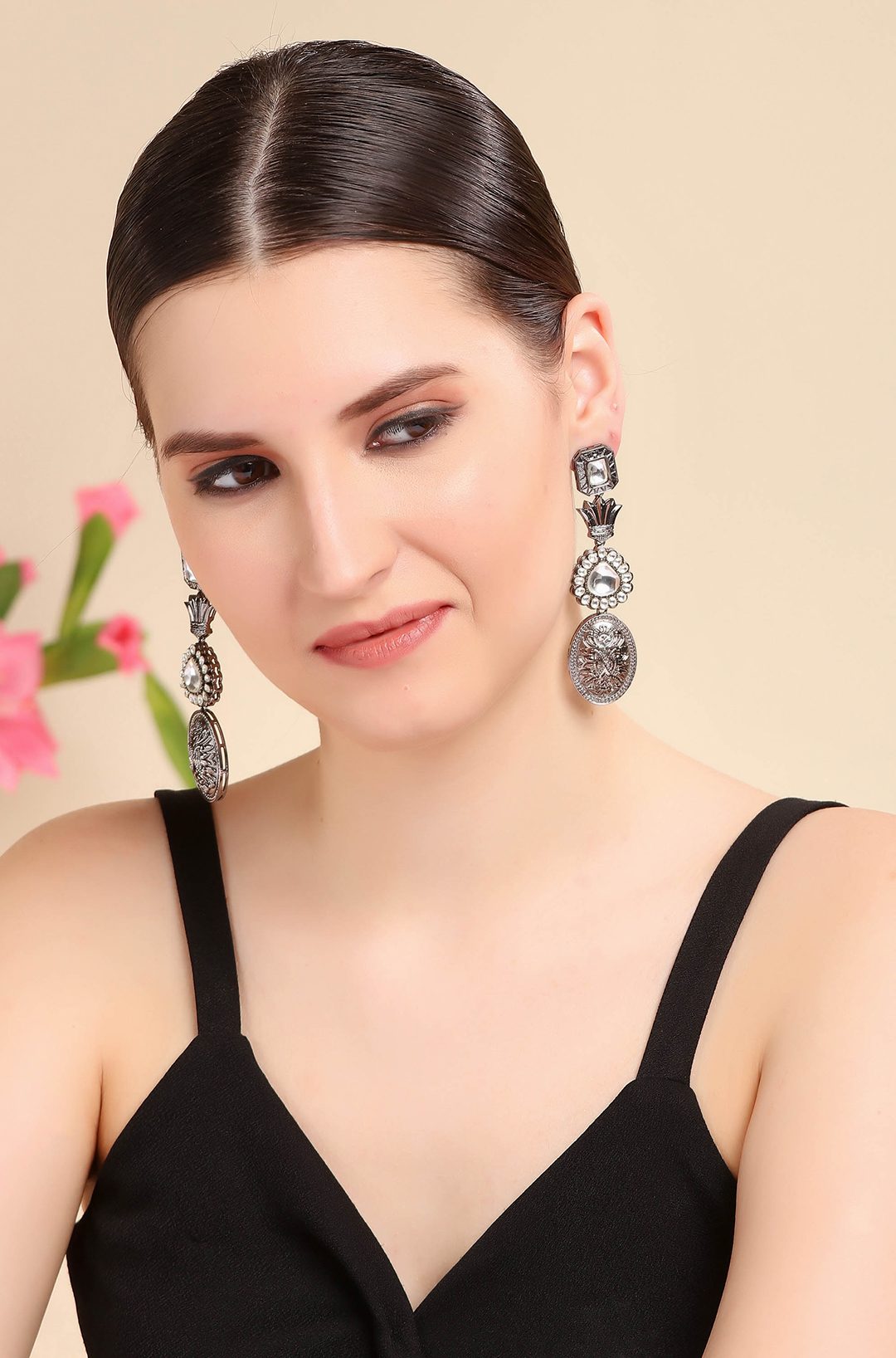 Antique Silver-Plated Moissanite Dangle Earrings