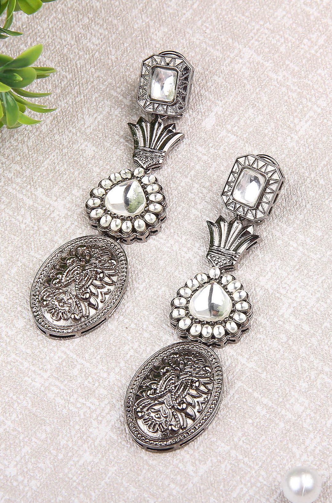 Antique Silver-Plated Moissanite Dangle Earrings