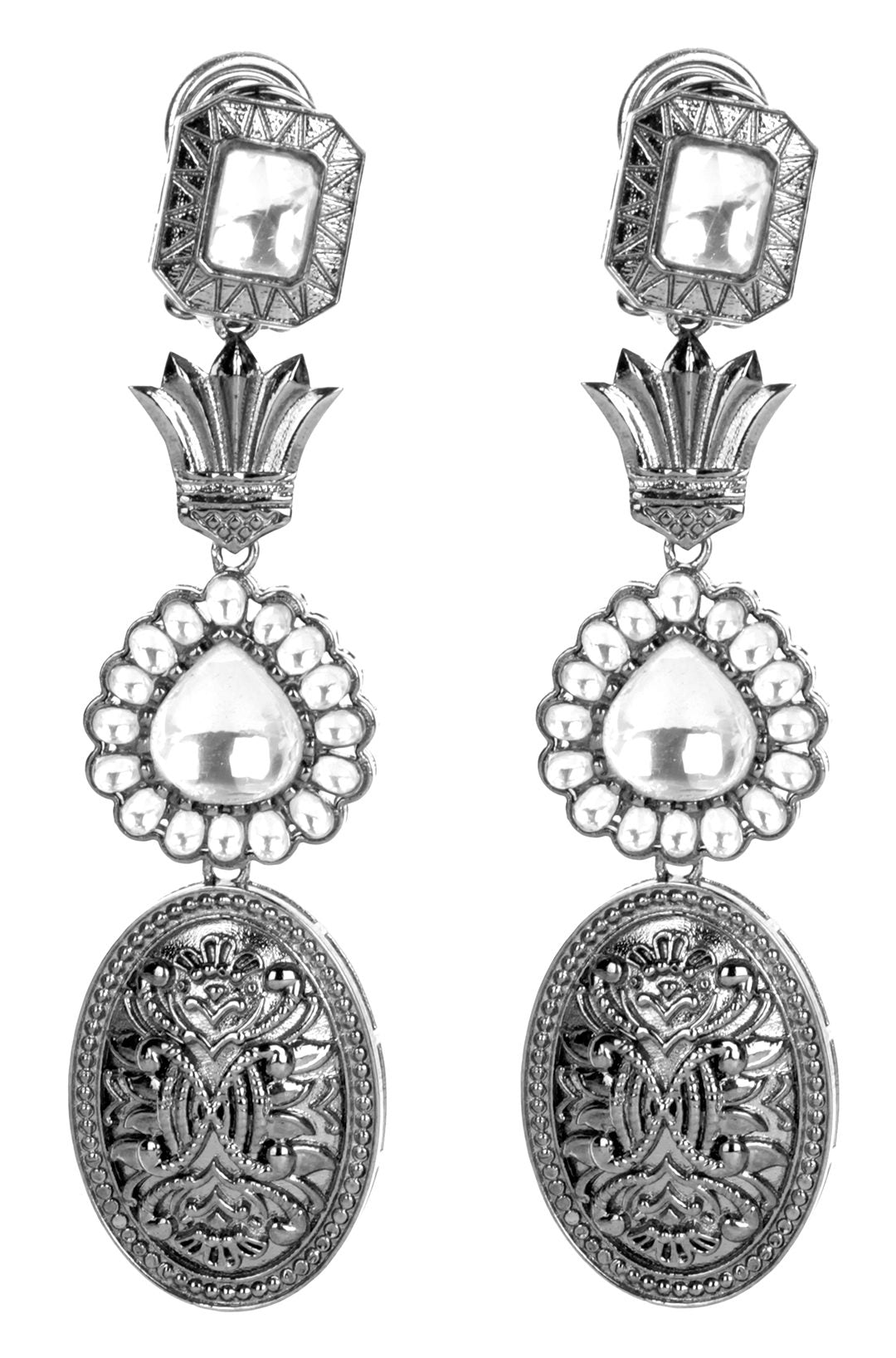 Antique Silver-Plated Moissanite Dangle Earrings