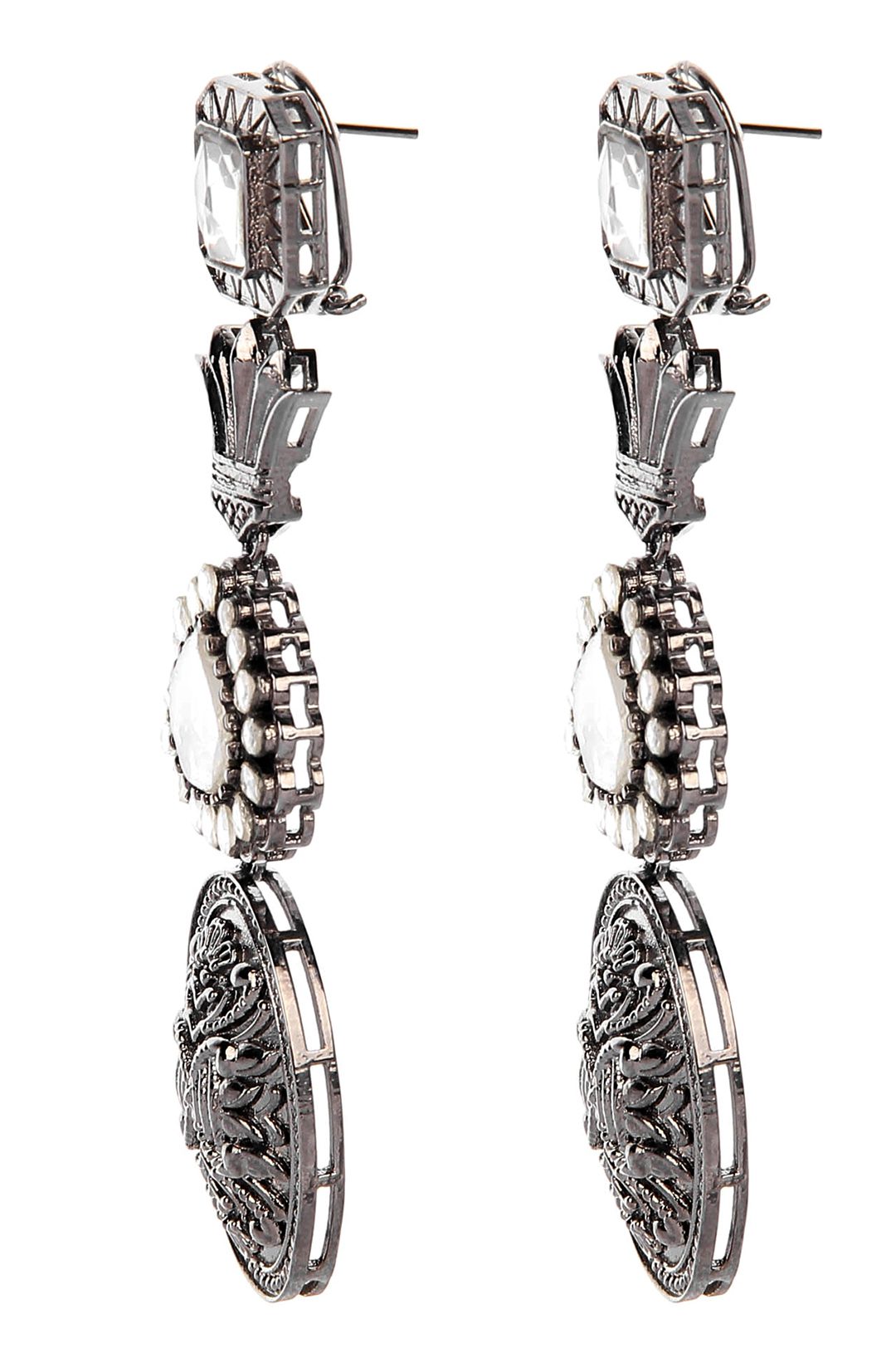 Antique Silver-Plated Moissanite Dangle Earrings