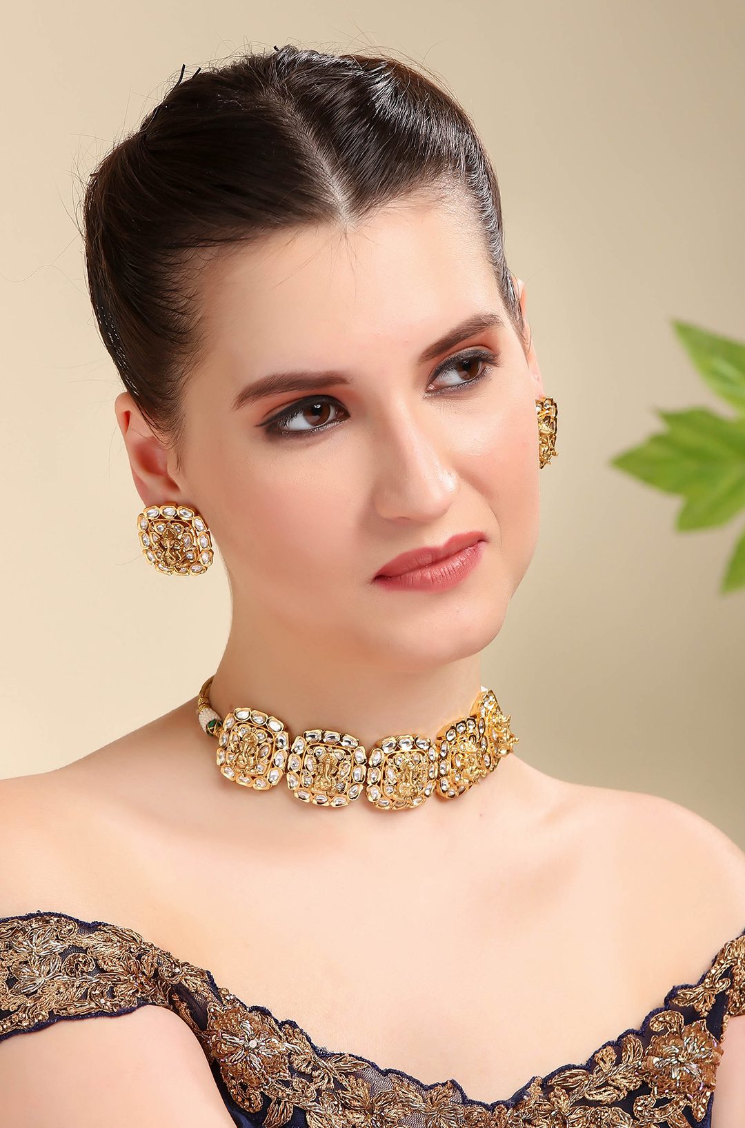 22KT Gold Plated Kundan Choker Necklace Set