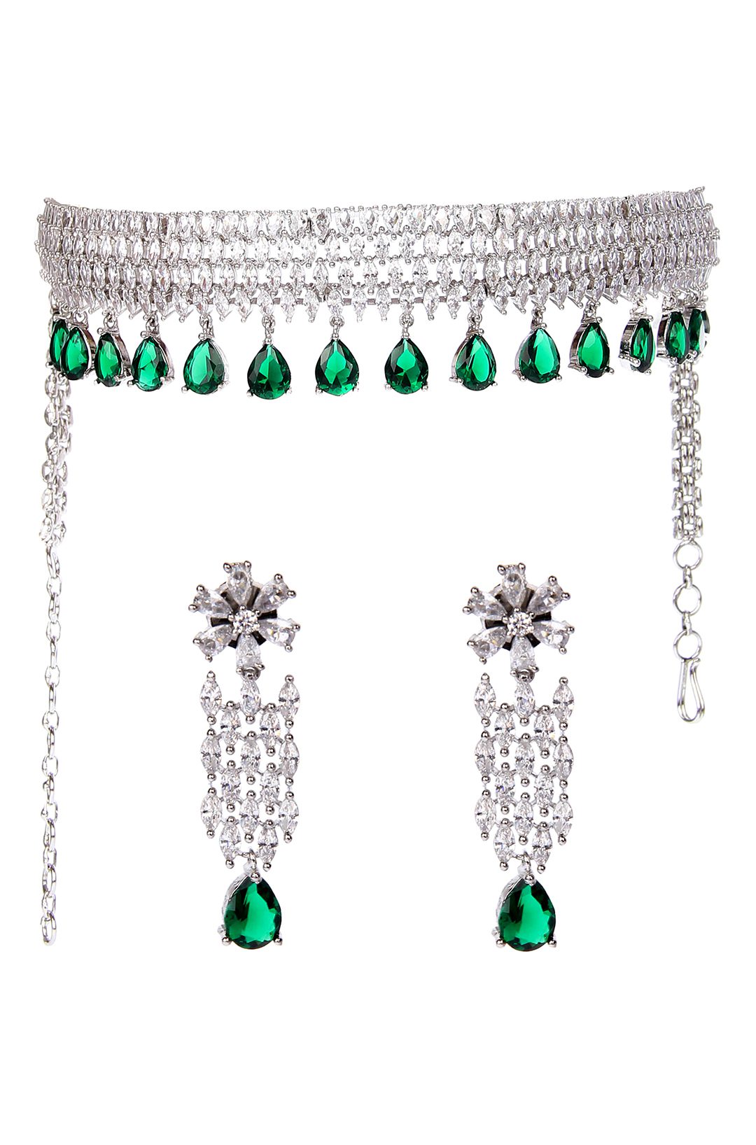 Sophisticated Rhodium Plated American Diamond Choker Set