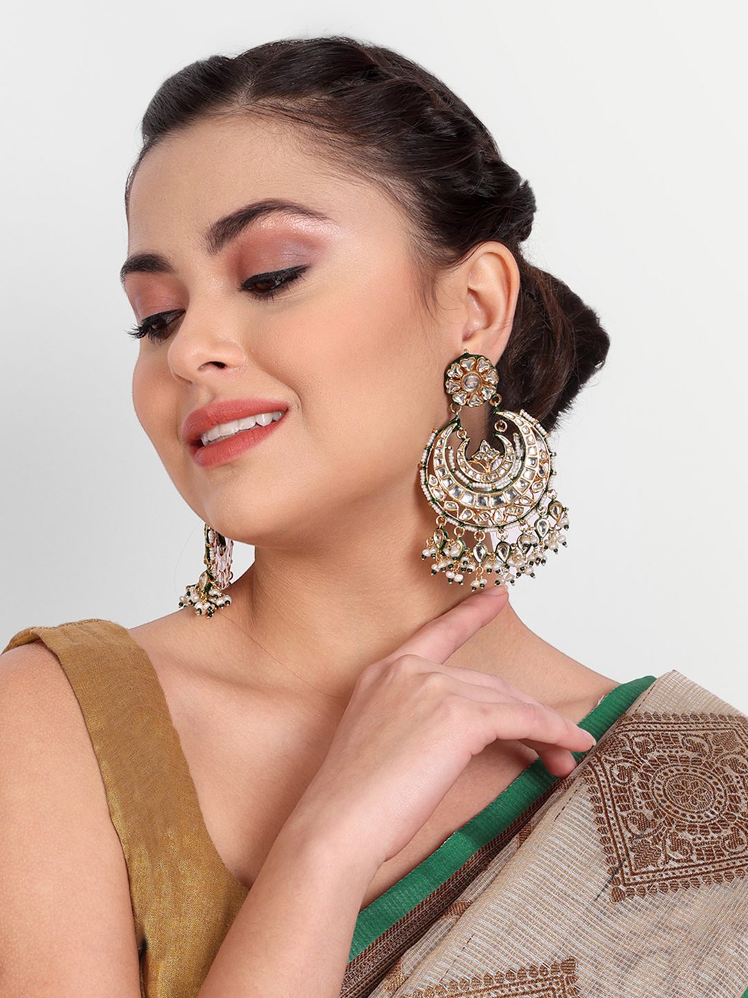 Gold Plated Kundan Chandbaali Earrings